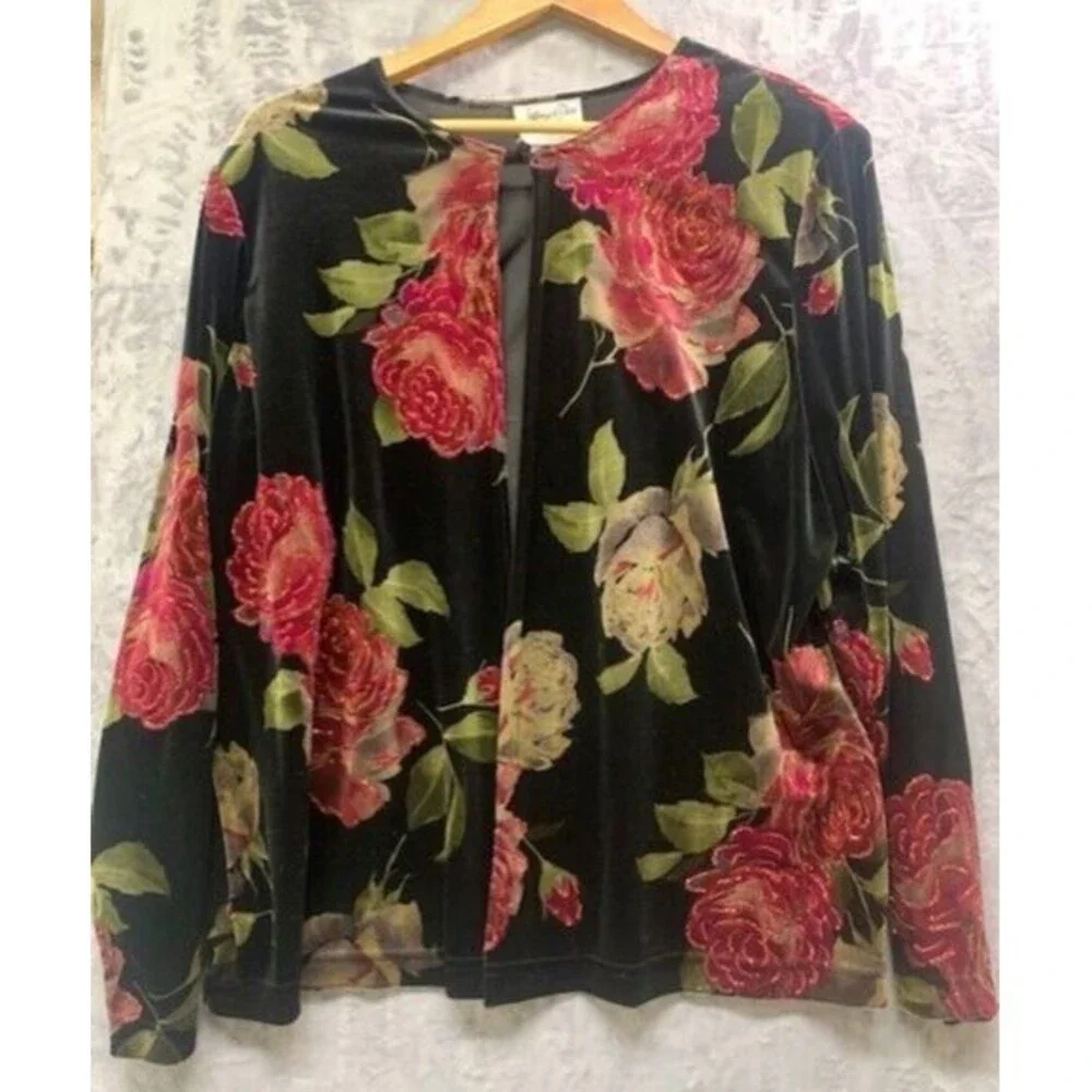 Sweetheart Jeffrey‎ & Dara  Velvet Burnout Red Rose Jacket Size 18W wearable Art